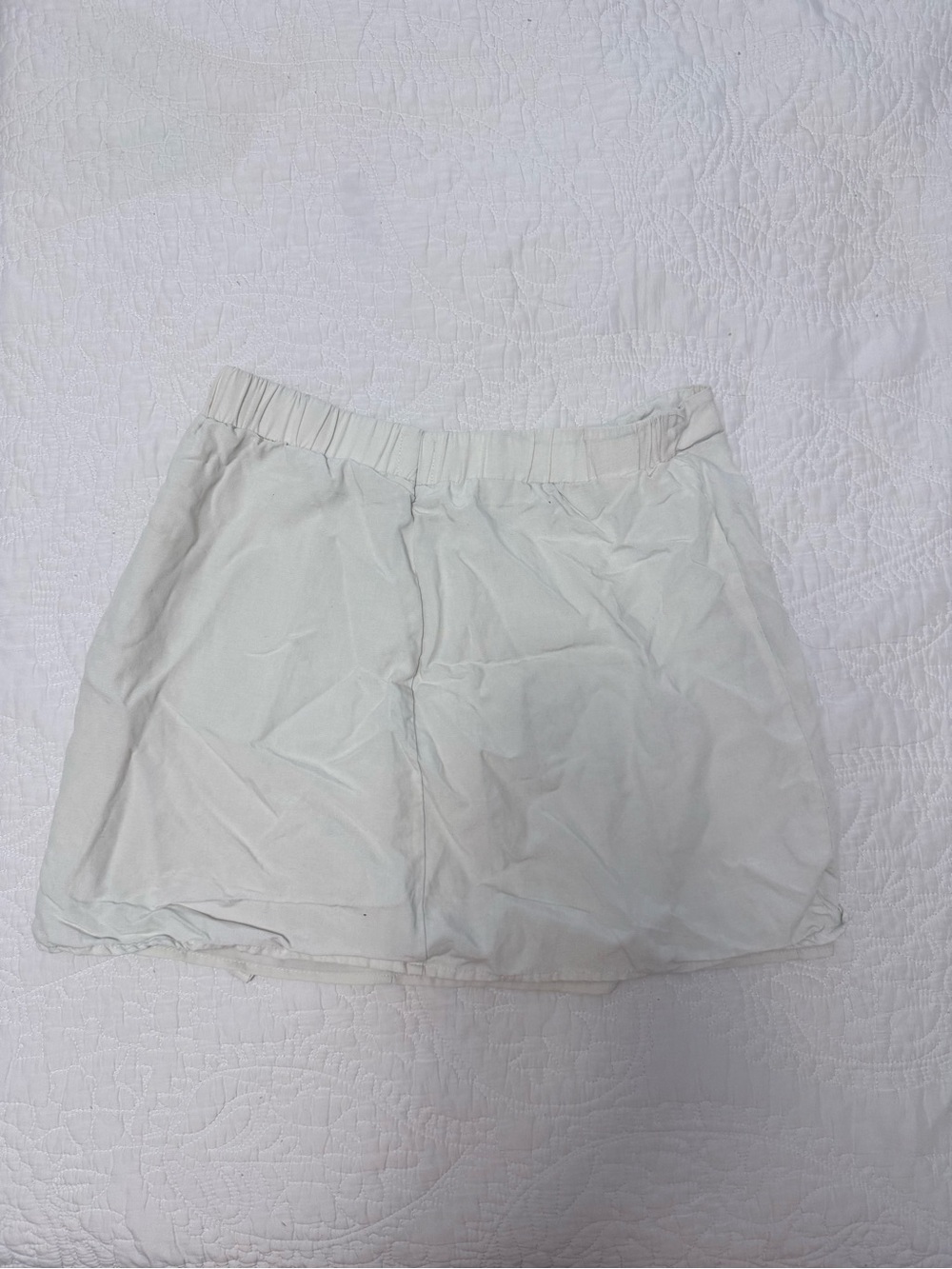 Women's White Elastic Waist linen skirt - Casual Everyday